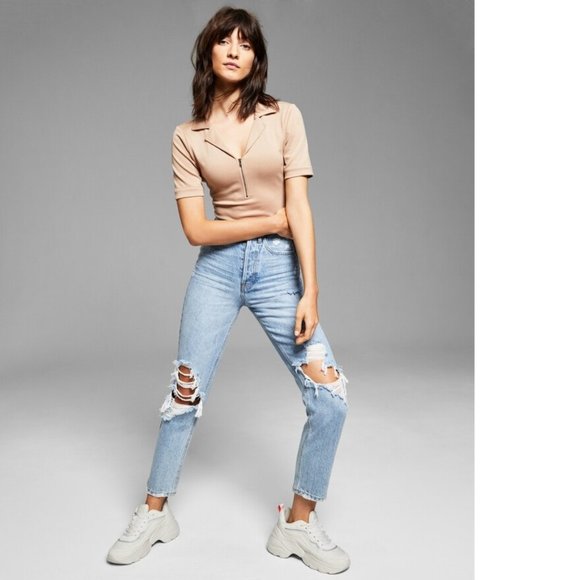 AND NOW THIS Size Medium White Collared Short Sleeve Ponte Knit Bodysuit Top Jrs - Picture 9 of 9